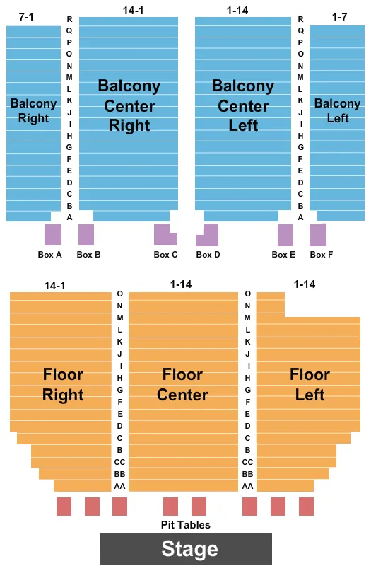 seating chart for Paramount Arts Center - Endstage - Pit Tables - eventticketscenter.com
