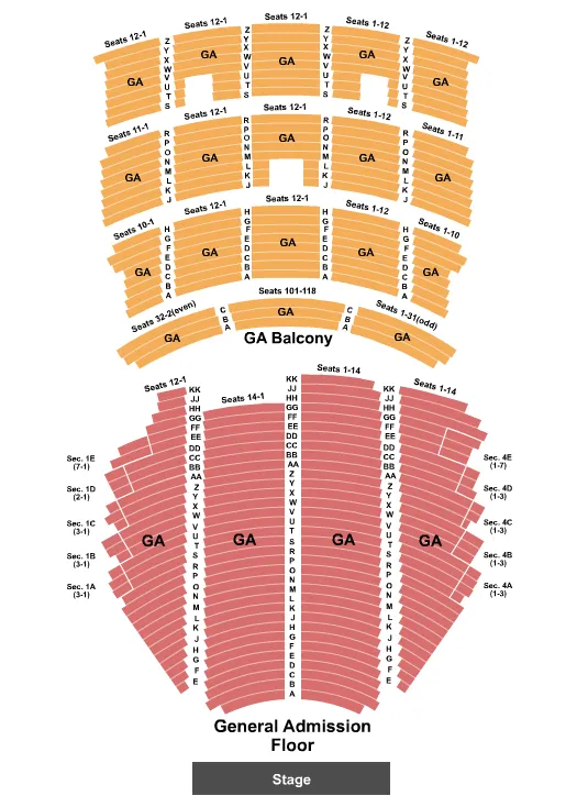 seating chart for Paramount Theatre - Seattle - Endstage GA Floor GA Balcony - eventticketscenter.com