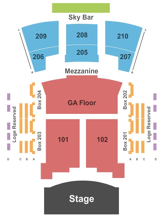 seating chart for Paramount Theatre - Huntington - Endstage Reserved and GA Floor - eventticketscenter.com