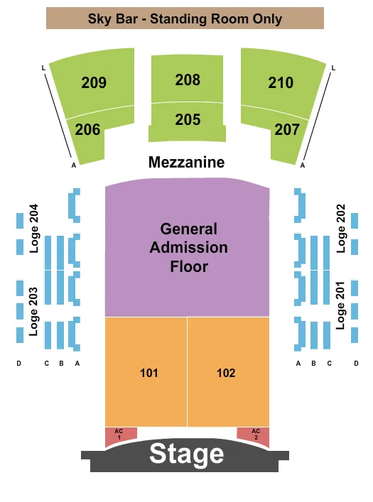 seating chart for Paramount Theatre - Huntington - Endstage RSV & GA Floor 2 - eventticketscenter.com