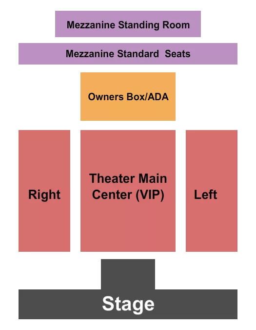 Endstage Seating Chart at Paris Theatre. The chart shows the main floor/stage with seating options surrounding it, which are color coded