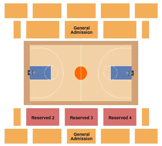 Basketball Seating Chart at Paul Porter Arena. The chart shows the main floor/stage with seating options surrounding it, which are color coded