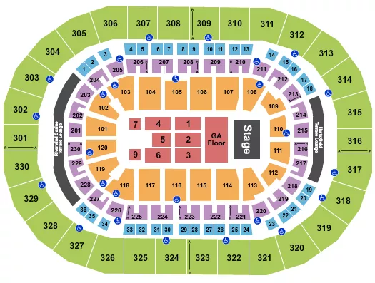 seating chart for Paycom Center - Endstage Front GA Floor - eventticketscenter.com