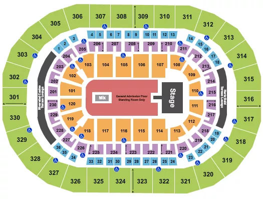 seating chart for Paycom Center - Endstage GA Floor w/ Catwalk - eventticketscenter.com
