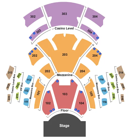 seating chart for Pearl Concert Theater At Palms Casino Resort - End Stage - eventticketscenter.com