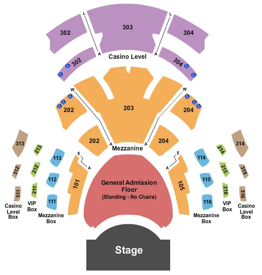 seating chart for Pearl Concert Theater At Palms Casino Resort - End Stage GA Floor - eventticketscenter.com