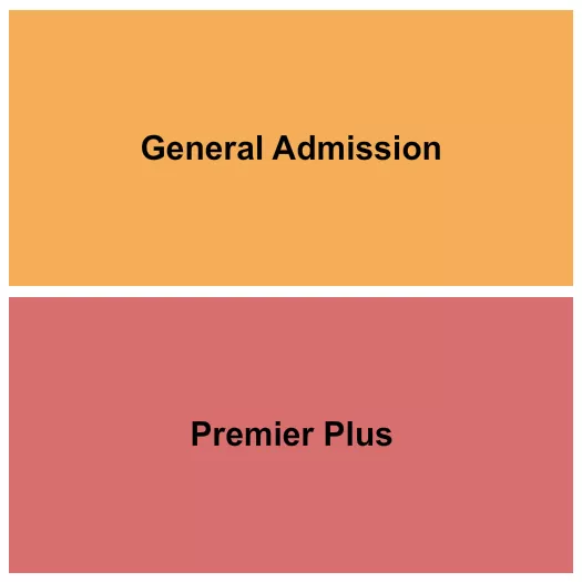 GA & Premier Plus Seating Chart at Pearl Street Warehouse. The chart shows the main floor/stage with seating options surrounding it, which are color coded