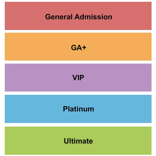 Shaky Knees Seating Chart at Piedmont Park. The chart shows the main floor/stage with seating options surrounding it, which are color coded