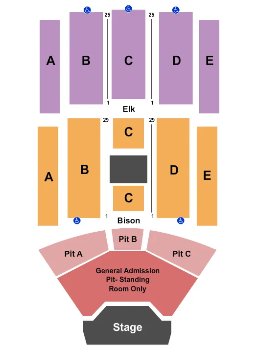 seating chart for Pinewood Bowl Theater - Endstage GA Pit 2 - eventticketscenter.com