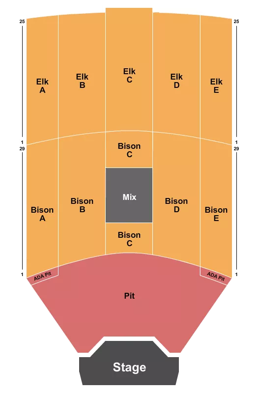 seating chart for Pinewood Bowl Theater - Endstage GA Pit 3 - eventticketscenter.com