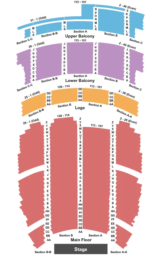 seating chart for Edward W. Powers Auditorium At DeYor PAC - End Stage - eventticketscenter.com