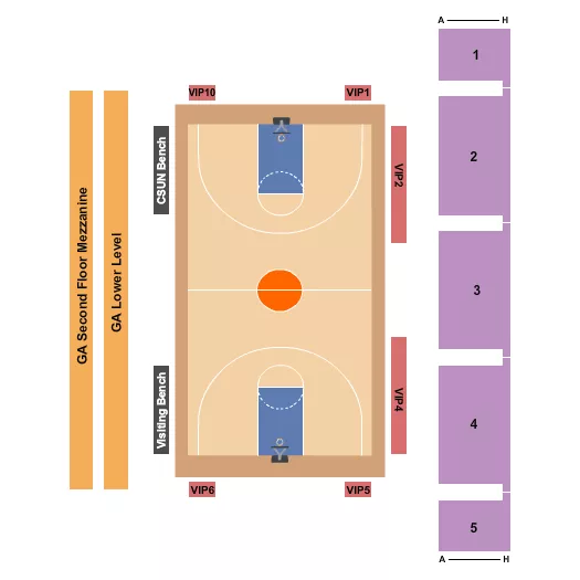 Basketball Seating Chart at Premier America Credit Union Arena. The chart shows the main floor/stage with seating options surrounding it, which are color coded