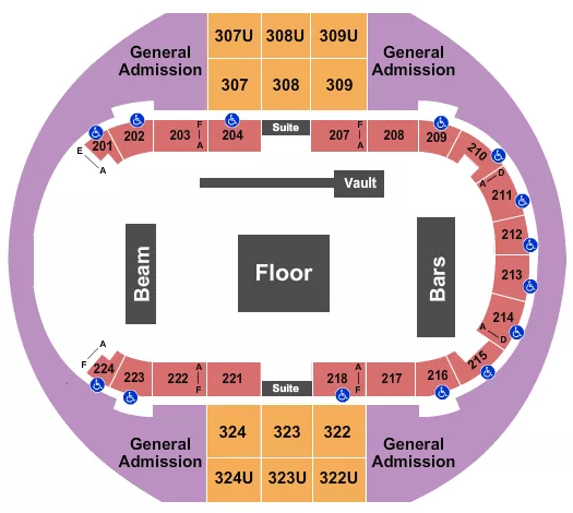 seating chart for Propst Arena At the Von Braun Center - Gymnastics - eventticketscenter.com