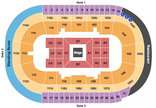 seating chart for Prospera Place - Center Stage - eventticketscenter.com