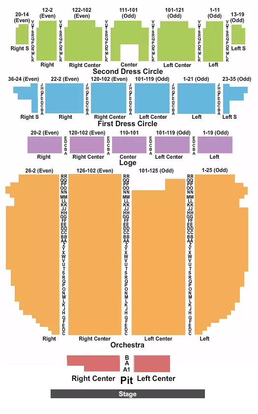 seating chart for Providence Performing Arts Center - Endstage Pit - eventticketscenter.com