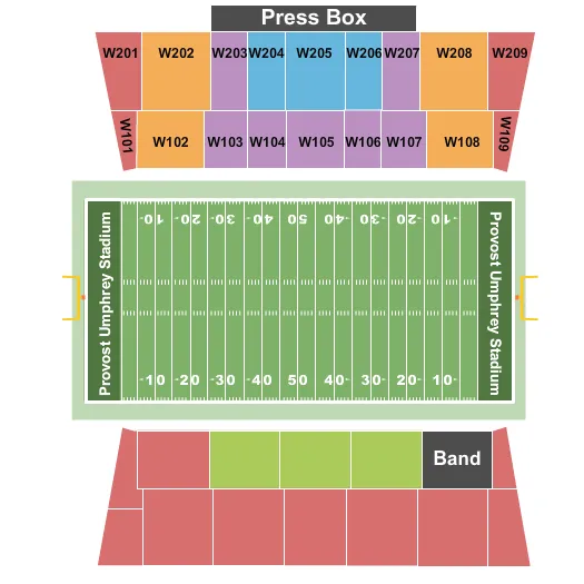 seating chart for Provost Umphrey Stadium - Football - eventticketscenter.com