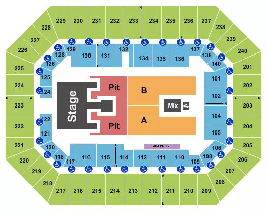 Bailey Zimmerman Seating Chart at Raising Cane's River Center Arena. The chart shows the main floor/stage with seating options surrounding it, which are color coded