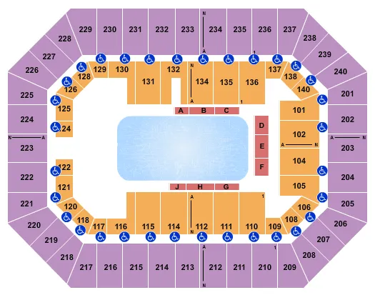 seating chart for Raising Cane's River Center Arena - Disney On Ice 3 - eventticketscenter.com