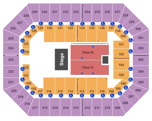 seating chart for Raising Cane's River Center Arena - Endstage 2 - eventticketscenter.com