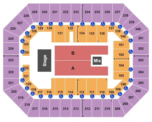 seating chart for Raising Cane's River Center Arena - Endstage-3 - eventticketscenter.com