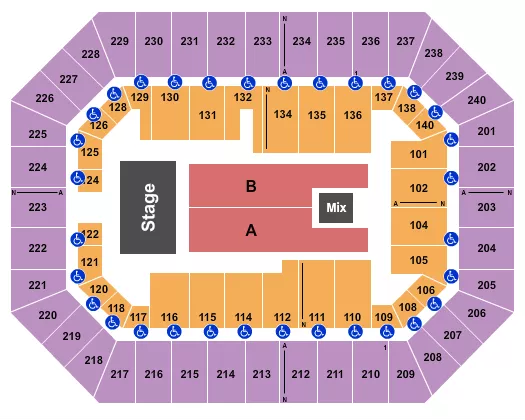 seating chart for Raising Cane's River Center Arena - Endstage 4 - eventticketscenter.com