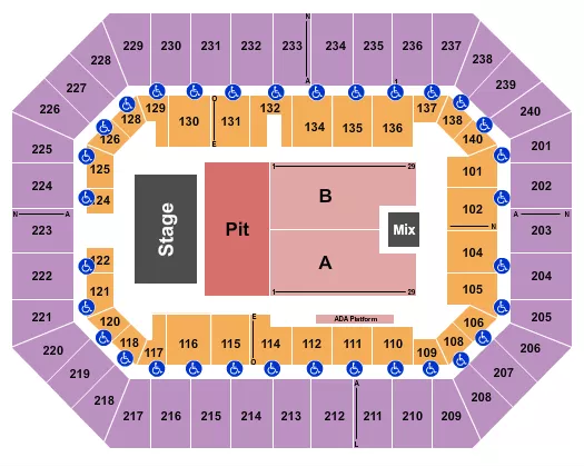 seating chart for Raising Cane's River Center Arena - Endstage GA Pit 2 - eventticketscenter.com