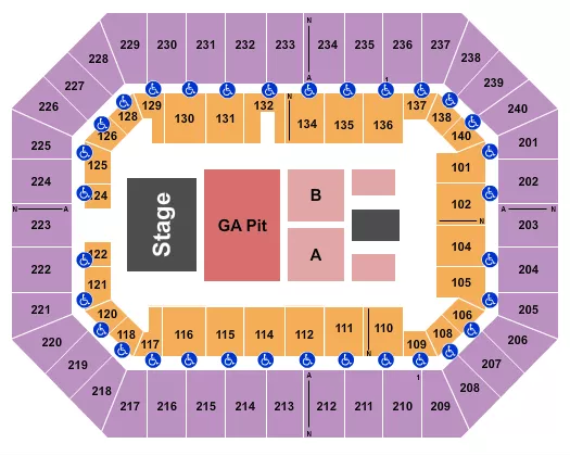 seating chart for Raising Cane's River Center Arena - Endstage GA Pit 3 - eventticketscenter.com