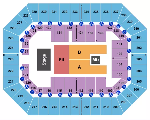 seating chart for Raising Cane's River Center Arena - Endstage GA Pit - eventticketscenter.com