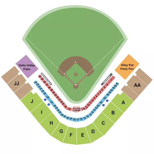 Baseball Seating Chart at RE/MAX Field. The chart shows the main floor/stage with seating options surrounding it, which are color coded