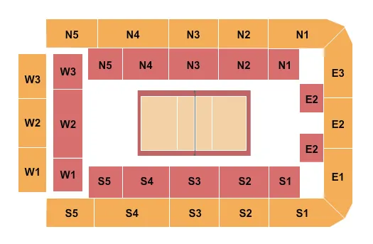 Volleyball Seating Chart at Recreation Hall At Penn State University Tickets & Seating Charts. The chart shows the main floor/stage with seating options surrounding it, which are color coded