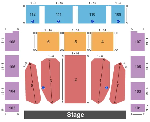seating chart for Redding Civic Auditorium - Endstage - Orchestra - eventticketscenter.com