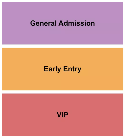 VIP/Early Entry/GA Seating Chart at Redemption Church Bay Area. The chart shows the main floor/stage with seating options surrounding it, which are color coded