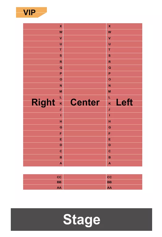 Endstage 3 Seating Chart at Rehoboth Beach Convention Center. The chart shows the main floor/stage with seating options surrounding it, which are color coded