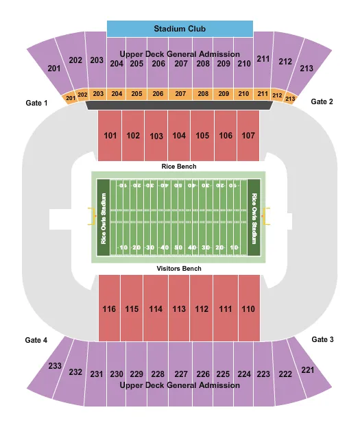 seating chart for Rice Owls Stadium - Football - eventticketscenter.com