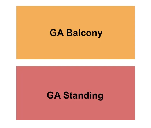 GA Balcony - GA Standing Seating Chart at Ridglea Theater. The chart shows the main floor/stage with seating options surrounding it, which are color coded
