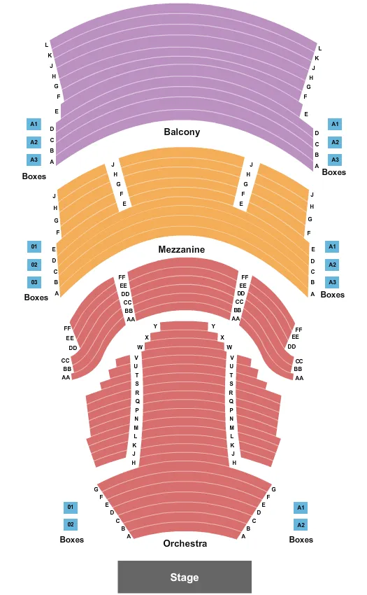 seating chart for Bill Heard Theatre at RiverCenter for the Performing Arts - Endstage 2 - eventticketscenter.com