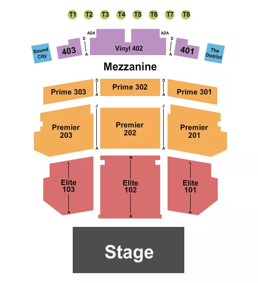 seating chart for Showplace Theatre At Riverwind Casino - Endstage Elite with Tables 1-8 - eventticketscenter.com