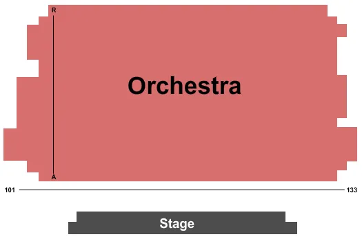 End Stage Seating Chart at Robert E. Parilla Performing Arts Center. The chart shows the main floor/stage with seating options surrounding it, which are color coded