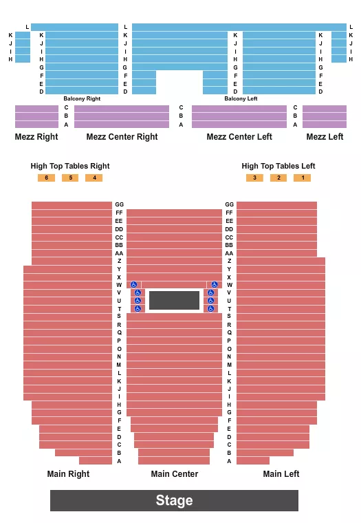 seating chart for Robins Theatre - Endstage 2 - eventticketscenter.com