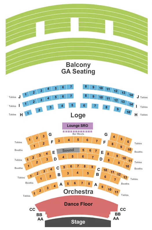 seating chart for Rococo Theatre - Endstage - Dance Floor - eventticketscenter.com