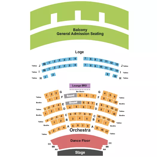 seating chart for Rococo Theatre - Endstage - Dance Floor 2 - eventticketscenter.com