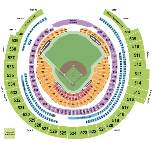 Baseball Seating Chart at Rogers Centre. The chart shows the main floor/stage with seating options surrounding it, which are color coded