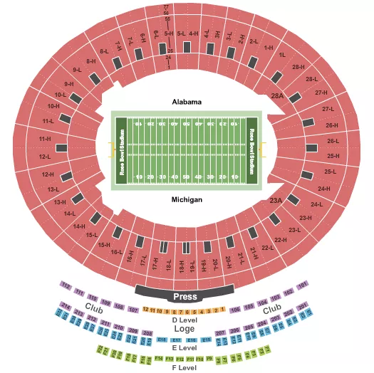 seating chart for Rose Bowl Stadium - Pasadena - Football - Rose Bowl - eventticketscenter.com