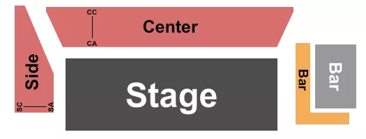 Endstage 2 Seating Chart at The Roxy Theatre. The chart shows the main floor/stage with seating options surrounding it, which are color coded