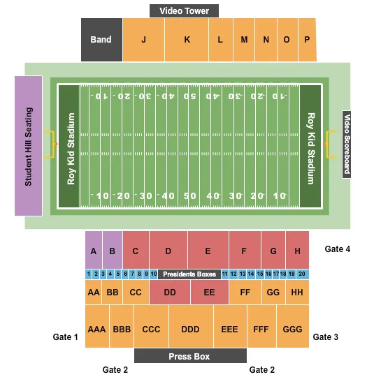 seating chart for Roy Kidd Stadium - Football - eventticketscenter.com