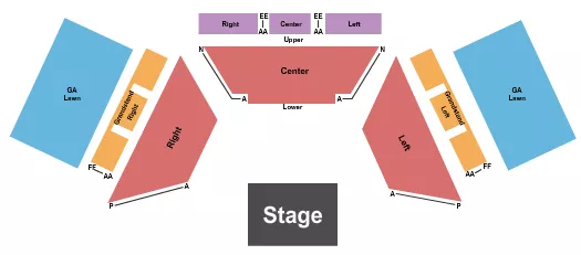 Endstage RSV Seating Chart at Ruby Amphitheater At Hazel Ruby McQuain Park. The chart shows the main floor/stage with seating options surrounding it, which are color coded