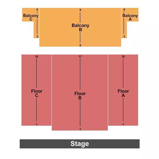 seating chart for Rudy Theatre - Endstage - eventticketscenter.com