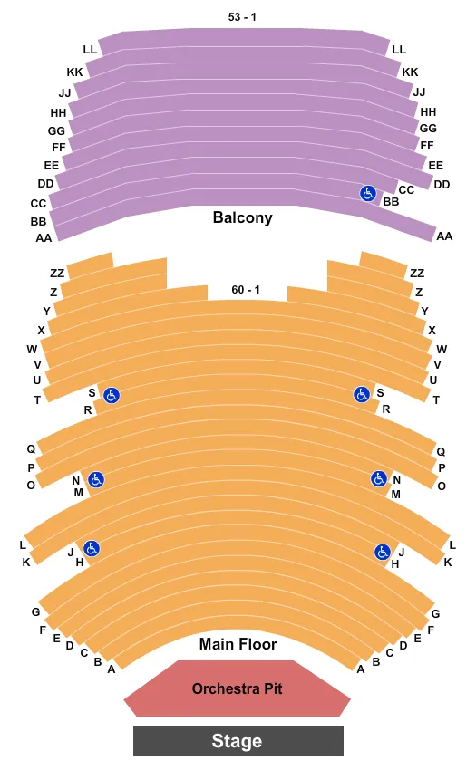 seating chart for Fine Arts Theatre at The Monument - End Stage - eventticketscenter.com