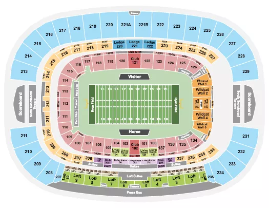 Football 2 Seating Chart at Ryan Field. The chart shows the main floor/stage with seating options surrounding it, which are color coded