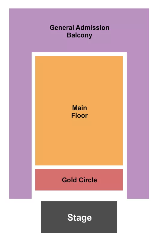 Endstage GC & Seated GA Seating Chart at Saint Andrews Hall. The chart shows the main floor/stage with seating options surrounding it, which are color coded